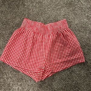 red plaid shein shorts